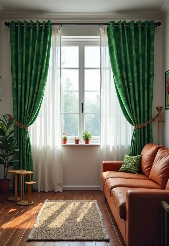 29 Living Room Ideas: Minecraft-Inspired Builds and Layouts - 12. Pixel Art Printed Curtains