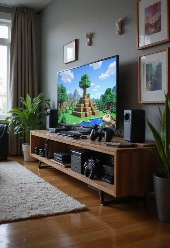 29 Living Room Ideas: Minecraft-Inspired Builds and Layouts - 15. Gaming Console Display