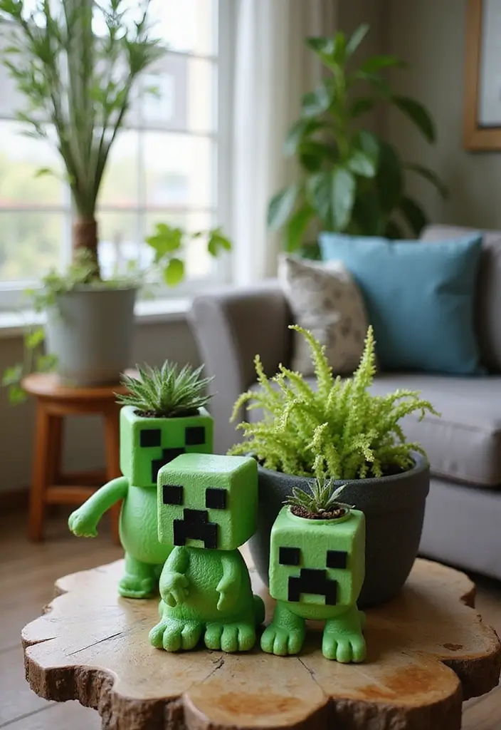 29 Living Room Ideas: Minecraft-Inspired Builds and Layouts - 18. Creeper Plant Holders