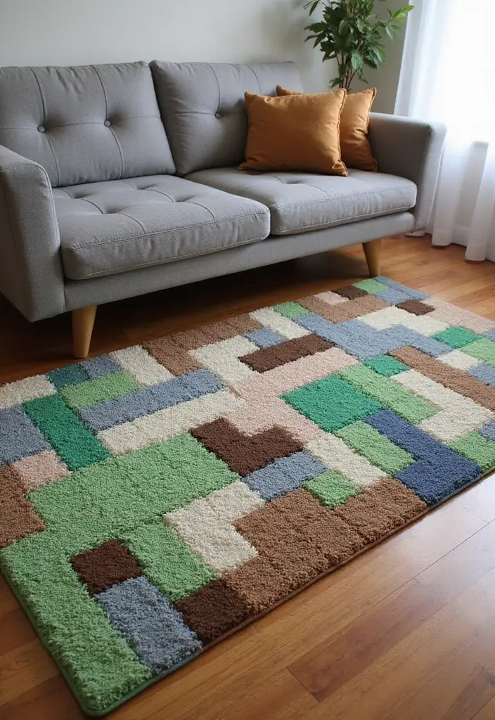 29 Living Room Ideas: Minecraft-Inspired Builds and Layouts - 7. Block-Patterned Rugs