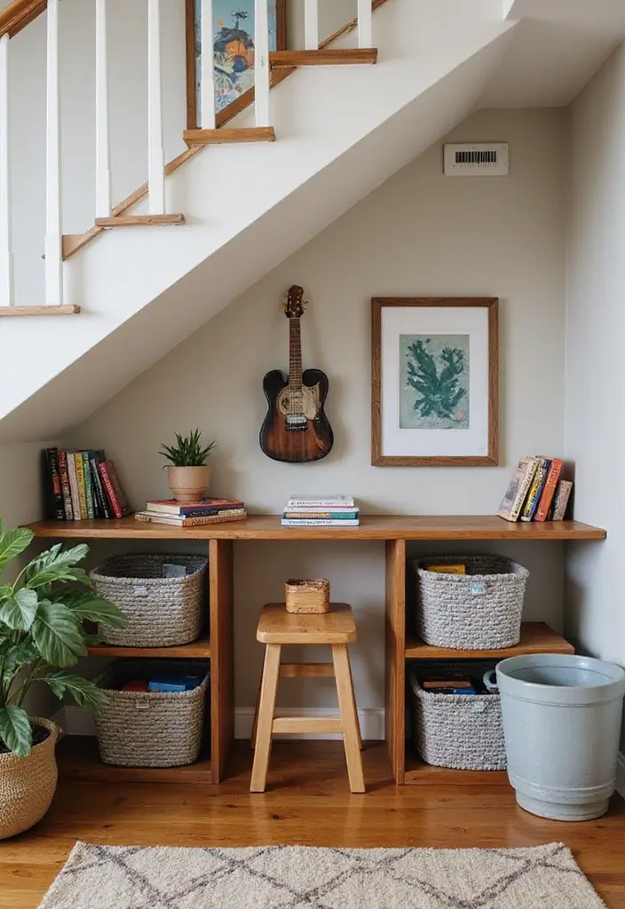 29 Living Room Under Stairs Ideas That Use Space Smartly - 15. Game Zone for Family Fun