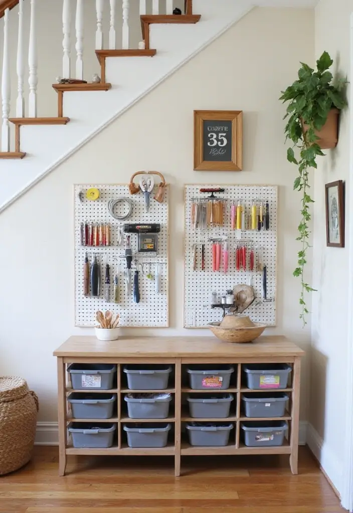 29 Living Room Under Stairs Ideas That Use Space Smartly - 18. DIY Craft Space