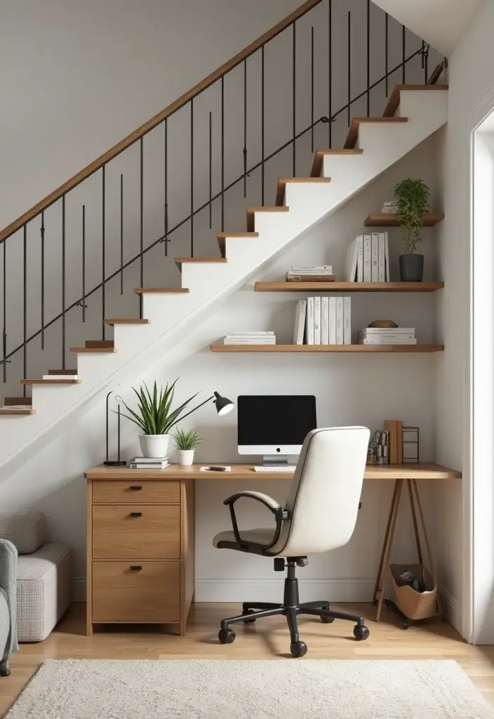 29 Living Room Under Stairs Ideas That Use Space Smartly - 2. Functional Home Office