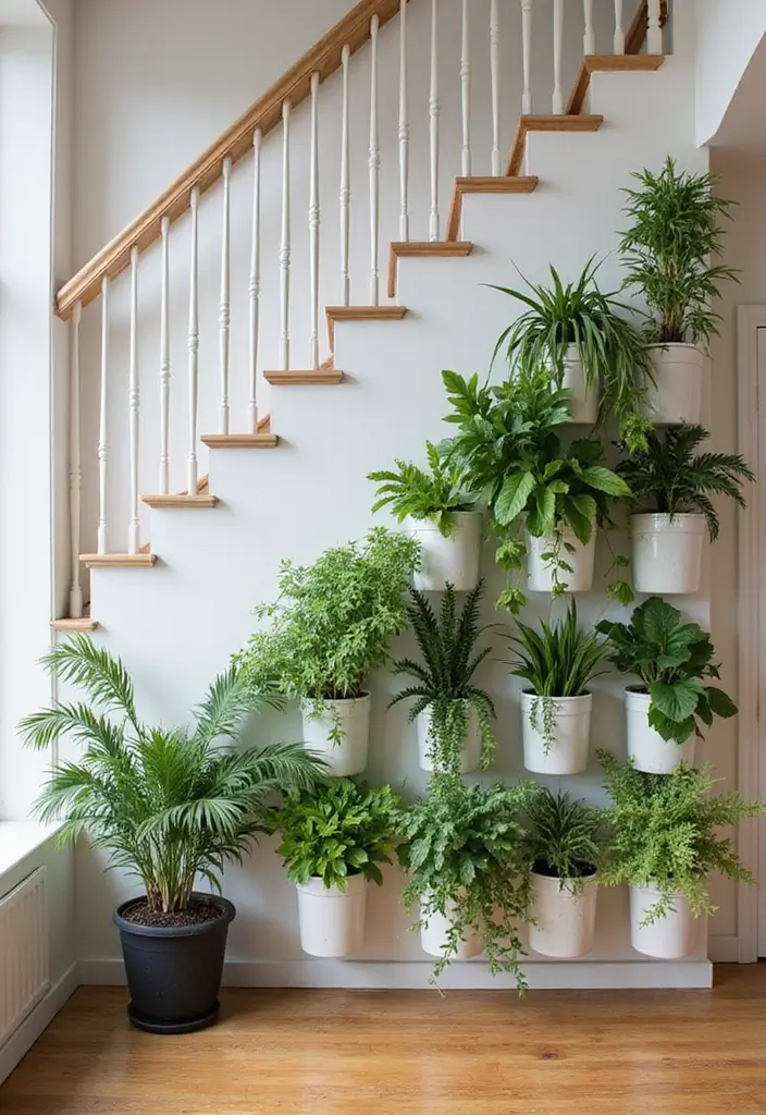 29 Living Room Under Stairs Ideas That Use Space Smartly - 20. Vertical Garden Display