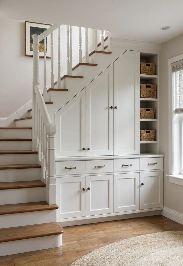 29 Living Room Under Stairs Ideas That Use Space Smartly - 3. Hidden Storage Solutions