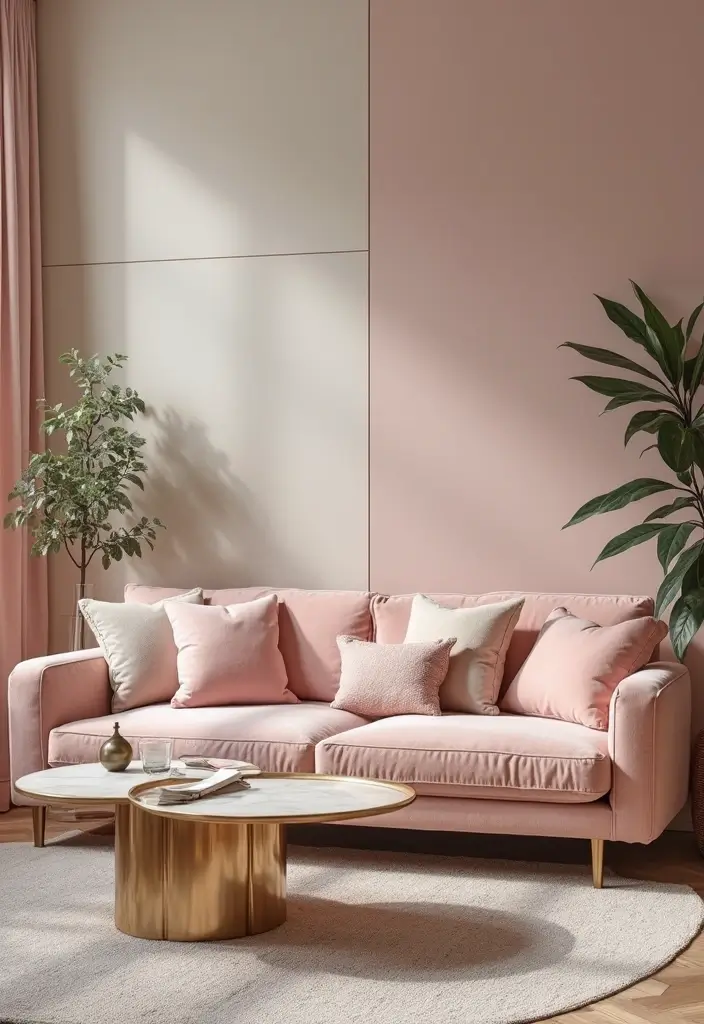 29 Pastel Color Living Room Ideas That Feel Soft and Dreamy - 12. Mixing Pastels with Metallics