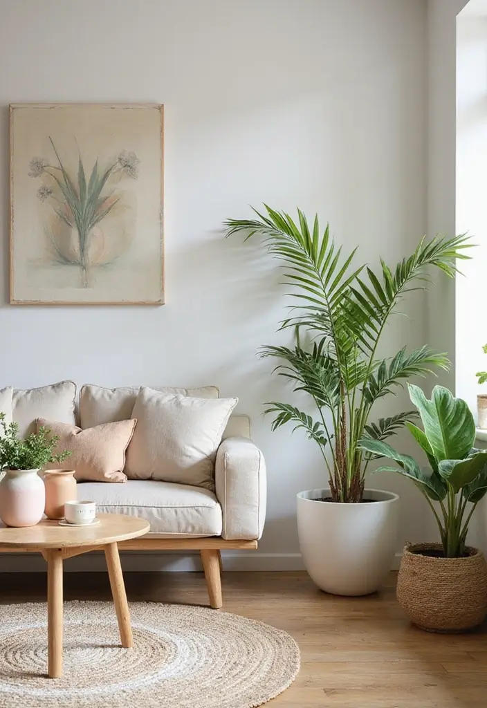 29 Pastel Color Living Room Ideas That Feel Soft and Dreamy - 15. Natural Elements in Pastel Shades