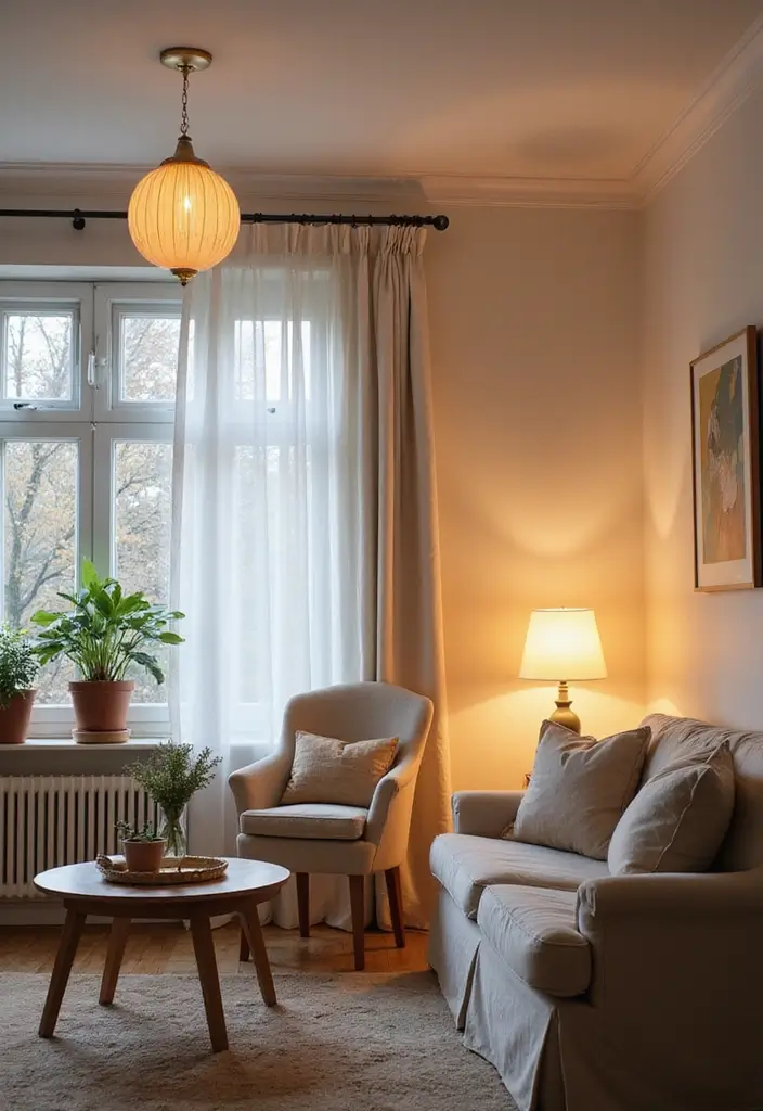 29 Pastel Color Living Room Ideas That Feel Soft and Dreamy - 16. Pastel Lighting Fixtures