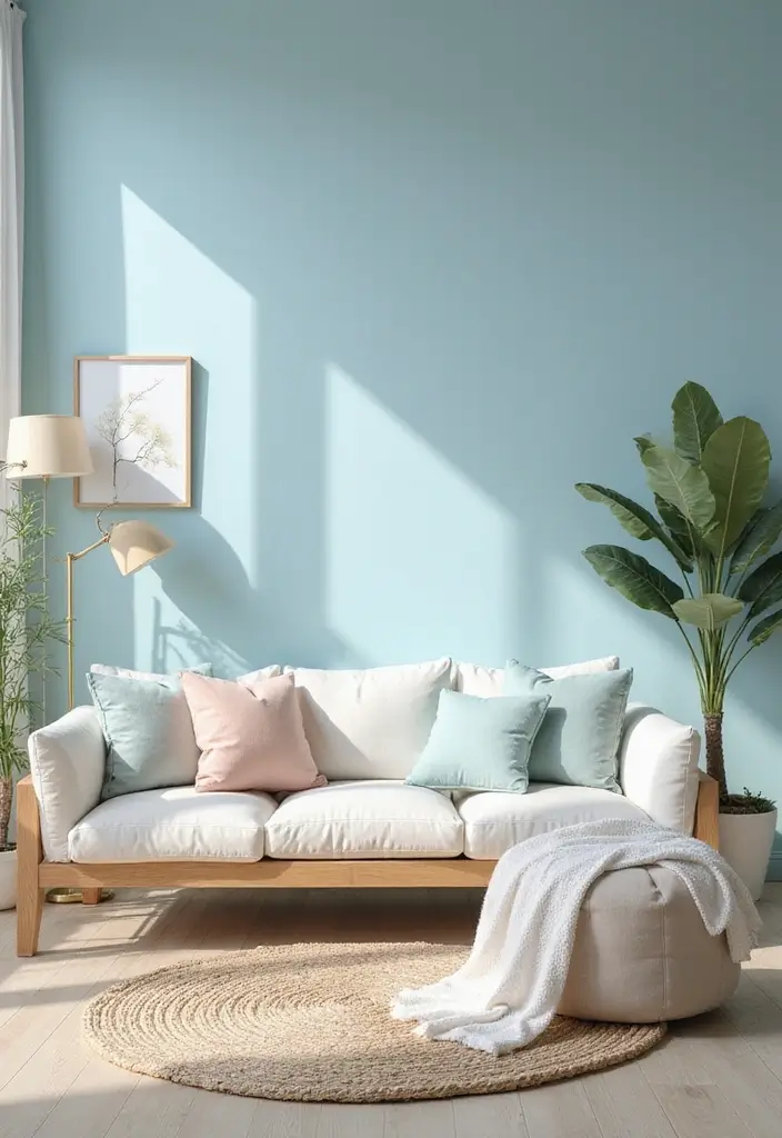 29 Pastel Color Living Room Ideas That Feel Soft and Dreamy - 2. Dreamy Blue Walls