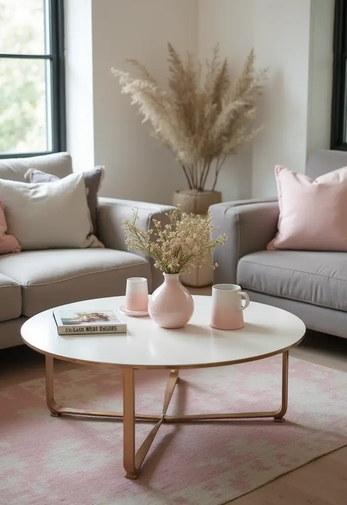 29 Pastel Color Living Room Ideas That Feel Soft and Dreamy - 21. Pastel Coffee Tables