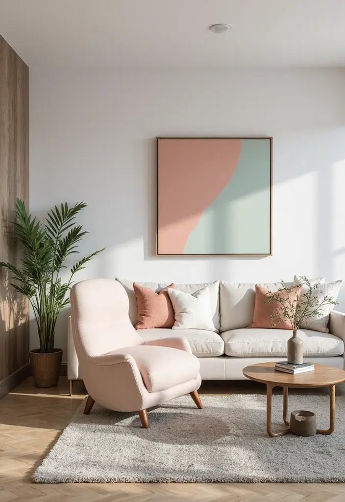 29 Pastel Color Living Room Ideas That Feel Soft and Dreamy - 24. Pastel Statement Pieces