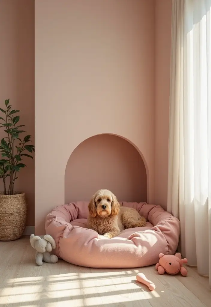 29 Pastel Color Living Room Ideas That Feel Soft and Dreamy - 26. Pastel Pet Spaces