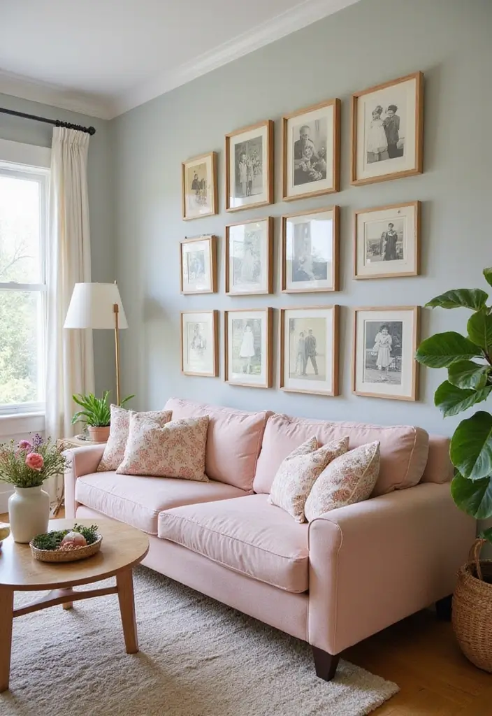 29 Pastel Color Living Room Ideas That Feel Soft and Dreamy - 29. Personal Touches in Pastel Colors