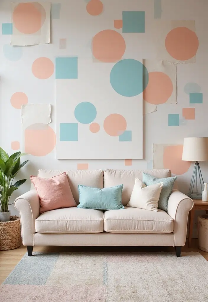 29 Pastel Color Living Room Ideas That Feel Soft and Dreamy - 6. Pastel Geometric Patterns