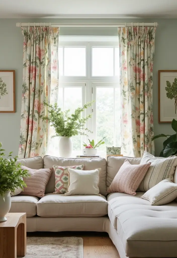 29 Pastel Color Living Room Ideas That Feel Soft and Dreamy - 8. Pastel Floral Accents