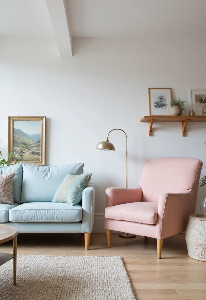 29 Pastel Color Living Room Ideas That Feel Soft and Dreamy - 9. Pastel Furniture Focal Points