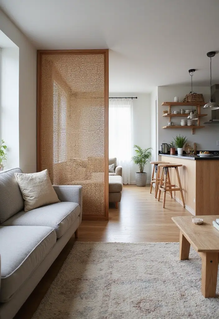 29 Small Living Room With Kitchen Ideas That Maximize Every Inch - 10. Decorative Room Dividers for Style and Function
