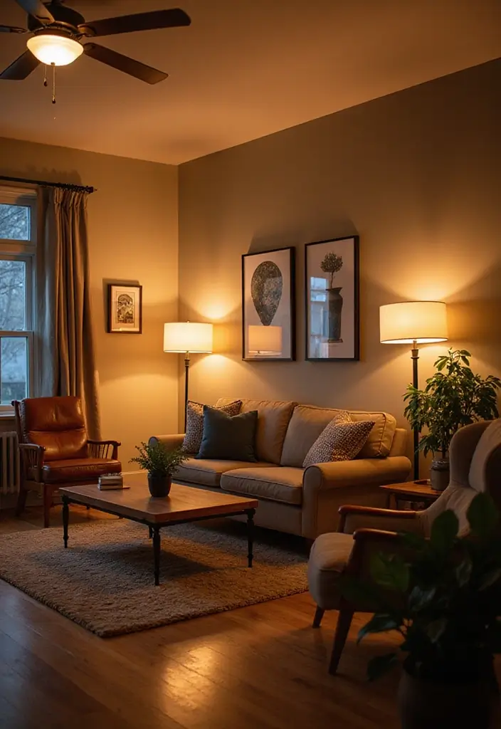 29 Small Living Room With Kitchen Ideas That Maximize Every Inch - 16. Smart Lighting Solutions for Ambiance