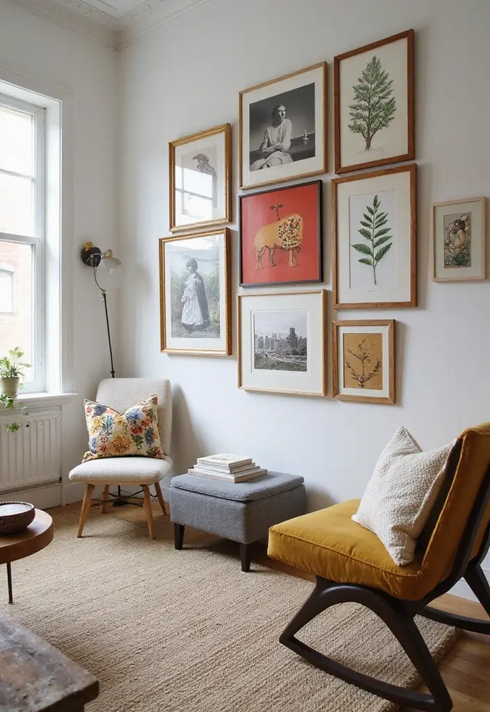 29 Small Living Room With Kitchen Ideas That Maximize Every Inch - 19. Create a Gallery Wall for Personal Touch