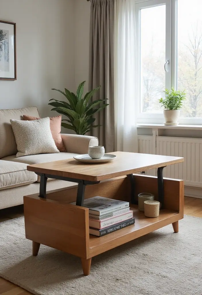 29 Small Living Room With Kitchen Ideas That Maximize Every Inch - 2. Lift-Top Coffee Tables for Hidden Storage