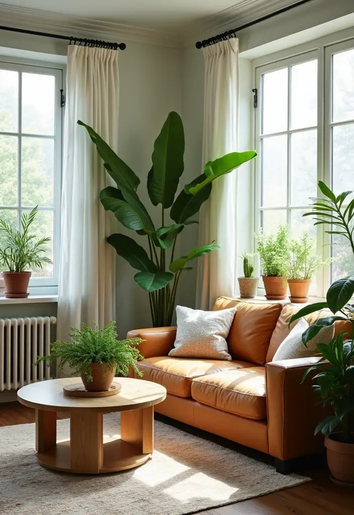 29 Small Living Room With Kitchen Ideas That Maximize Every Inch - 26. Use Plants for Natural Beauty