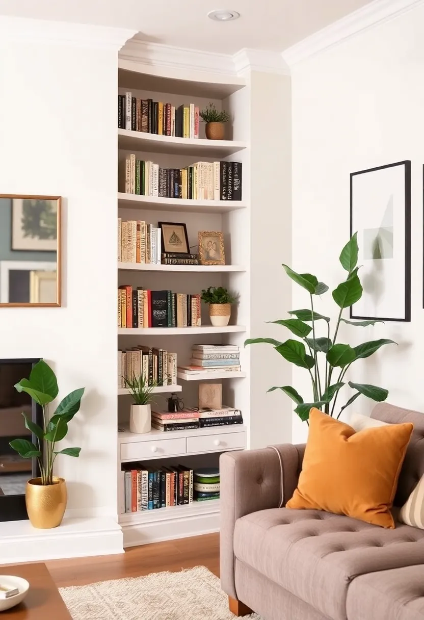 29 Small Living Room With Kitchen Ideas That Maximize Every Inch - 4. Corner Shelves for Maximizing Vertical Space