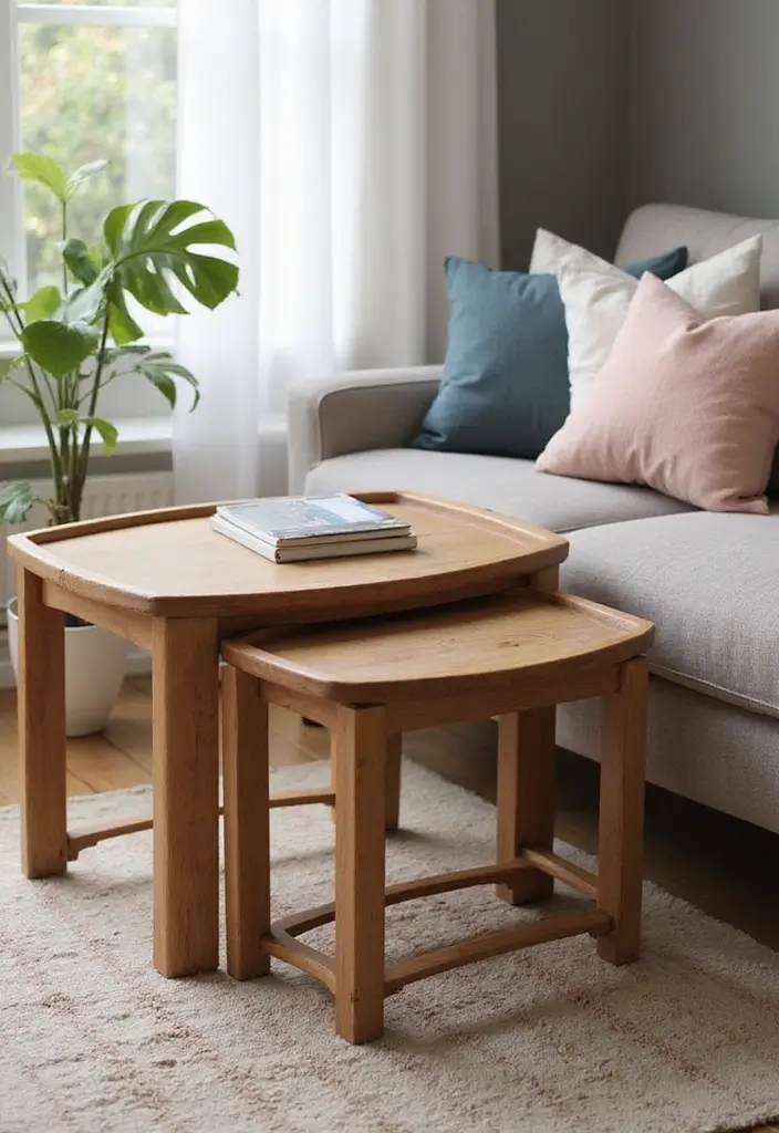 29 Small Living Room With Kitchen Ideas That Maximize Every Inch - 6. Nested Tables for Flexibility