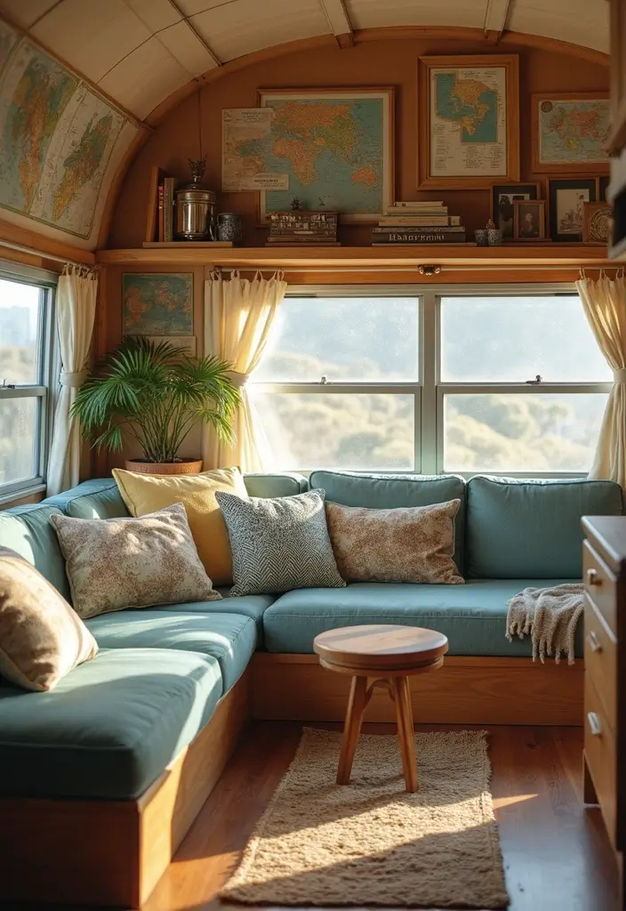 29 Trailer Living Room Ideas That Feel Cozy and Clever - 25. Travel-Inspired Decor