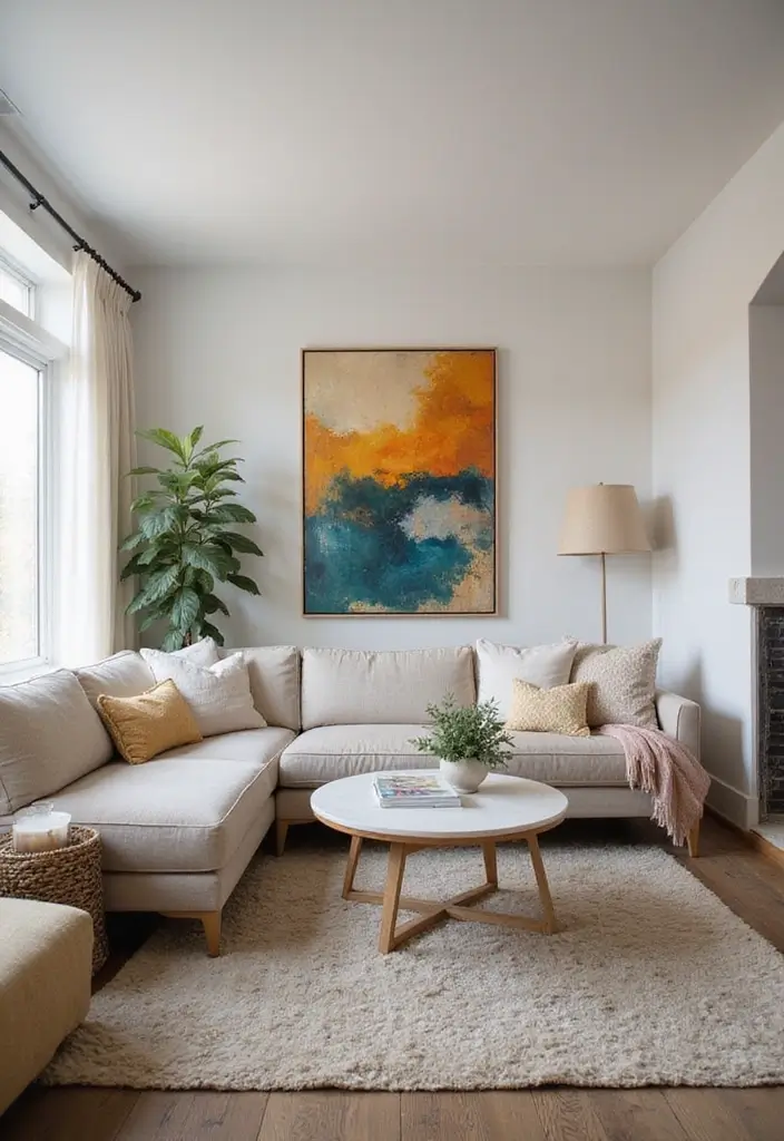 29 Upstairs Living Room Ideas That Make the Most of Your Space - 11. Statement Art Pieces