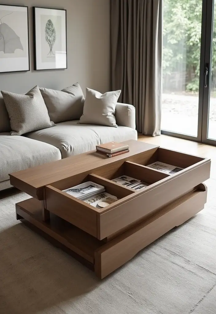 29 Upstairs Living Room Ideas That Make the Most of Your Space - 3. Multifunctional Coffee Tables