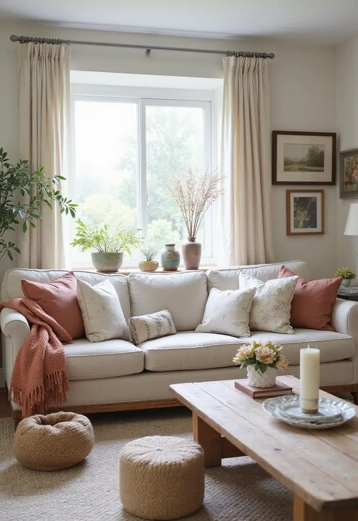 29 Wabi Sabi Living Room Ideas That Embrace Imperfection - 15. Seasonal Decor Changes