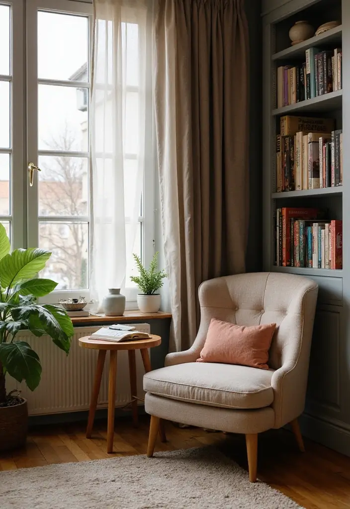 29 Wabi Sabi Living Room Ideas That Embrace Imperfection - 27. Cozy Reading Nook