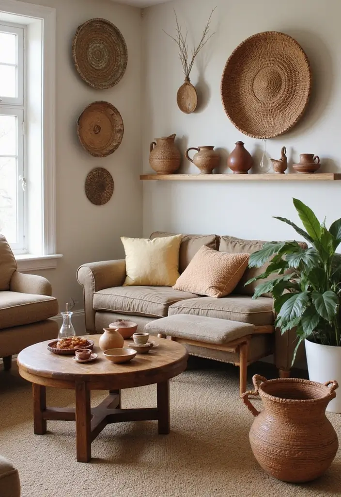 29 Wabi Sabi Living Room Ideas That Embrace Imperfection - 4. Handcrafted Accents