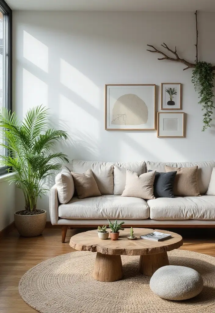 29 Wabi Sabi Living Room Ideas That Embrace Imperfection - 6. Nature-Inspired Elements