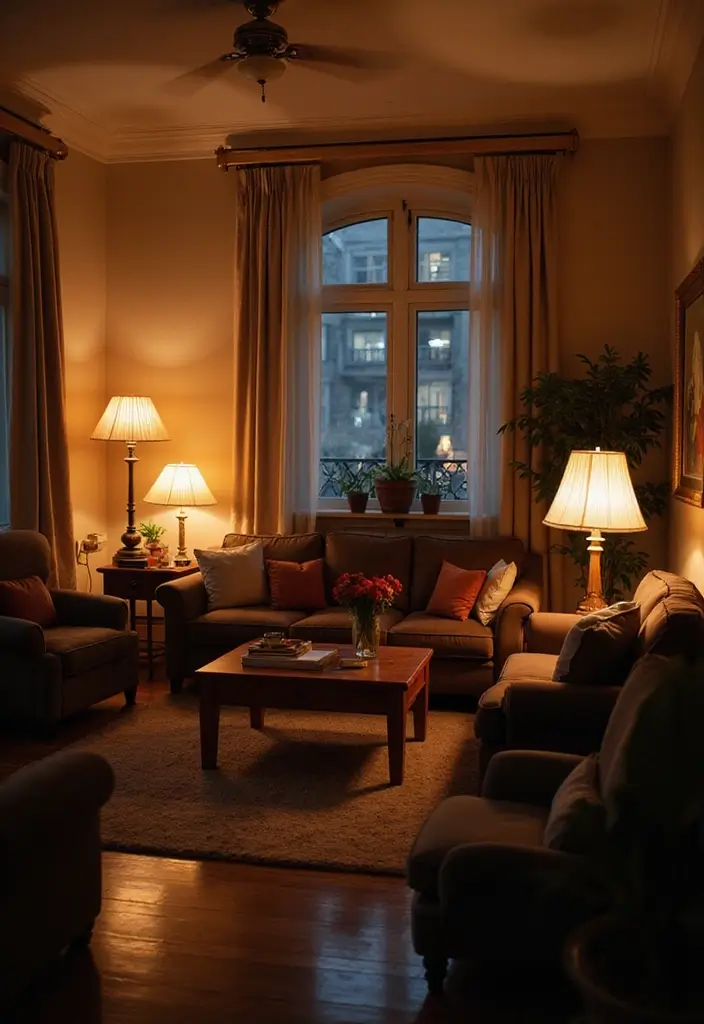 29 Wabi Sabi Living Room Ideas That Embrace Imperfection - 8. Soft Lighting