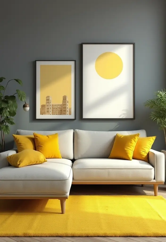 29 Yellow Grey Living Room Ideas That Look Fresh and Balanced - 1. Bright and Sunny Accents