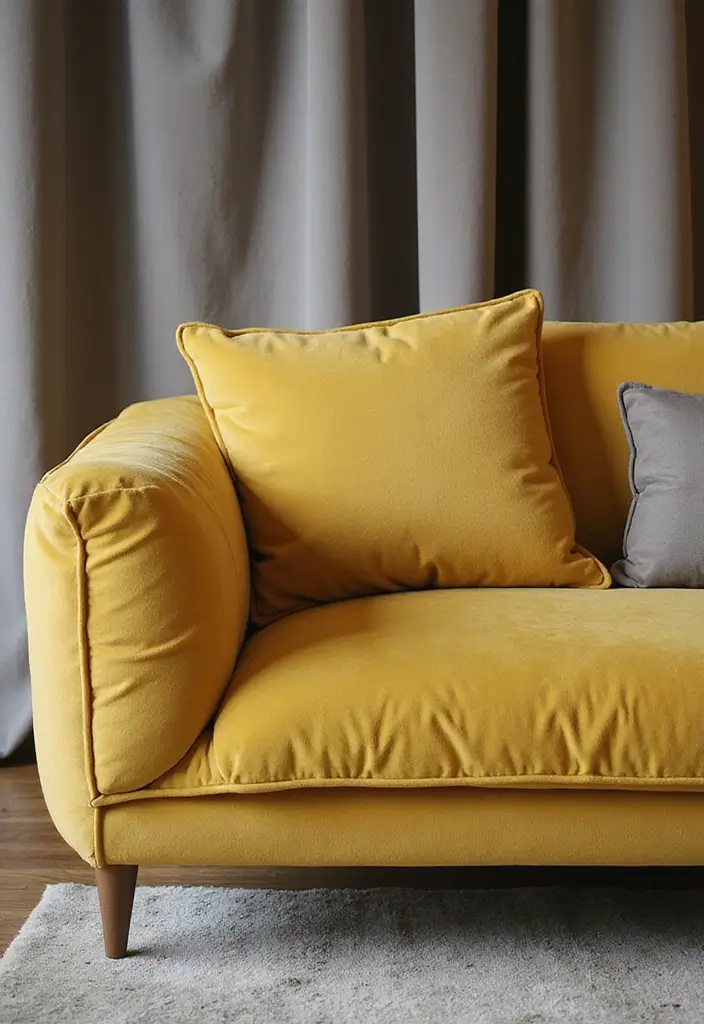 29 Yellow Grey Living Room Ideas That Look Fresh and Balanced - 10. Luxurious Fabrics