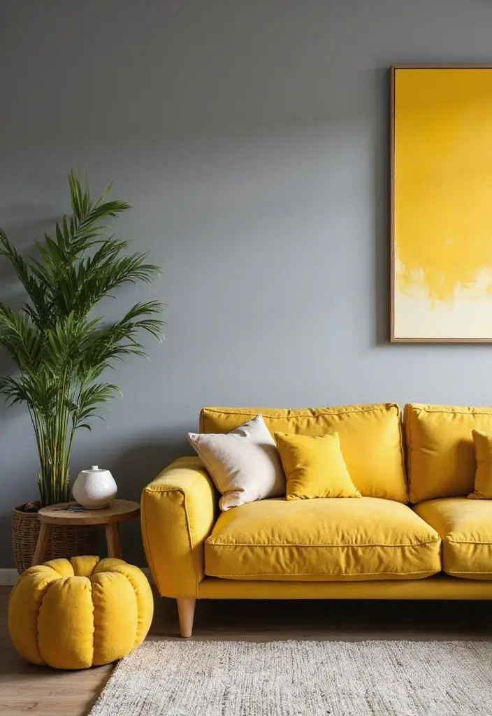 29 Yellow Grey Living Room Ideas That Look Fresh and Balanced - 11. Contrasting Yellow Shades