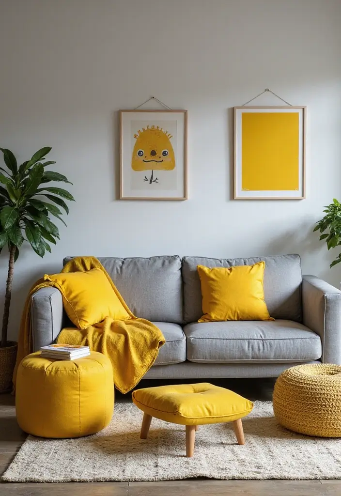 29 Yellow Grey Living Room Ideas That Look Fresh and Balanced - 12. Whimsical Accessories