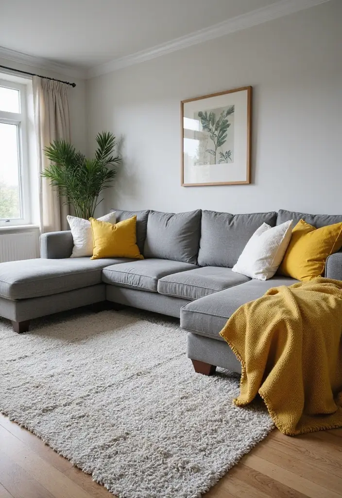 29 Yellow Grey Living Room Ideas That Look Fresh and Balanced - 13. Layered Rugs