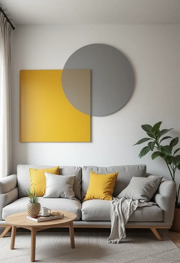 29 Yellow Grey Living Room Ideas That Look Fresh and Balanced - 16. Stylish Wall Art
