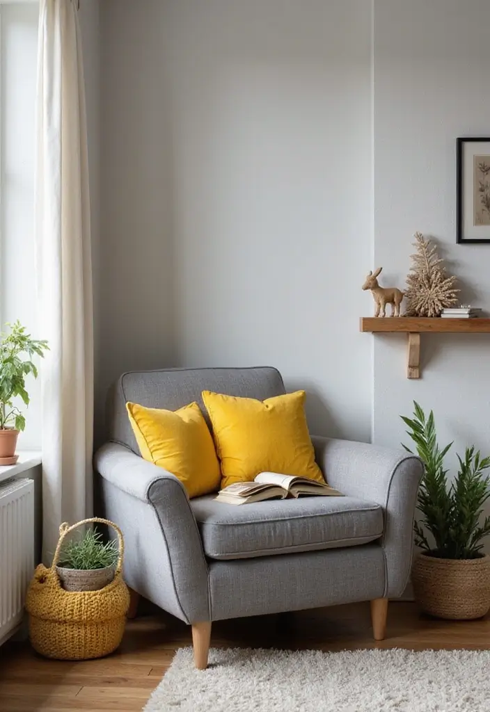 29 Yellow Grey Living Room Ideas That Look Fresh and Balanced - 24. Cozy Nooks