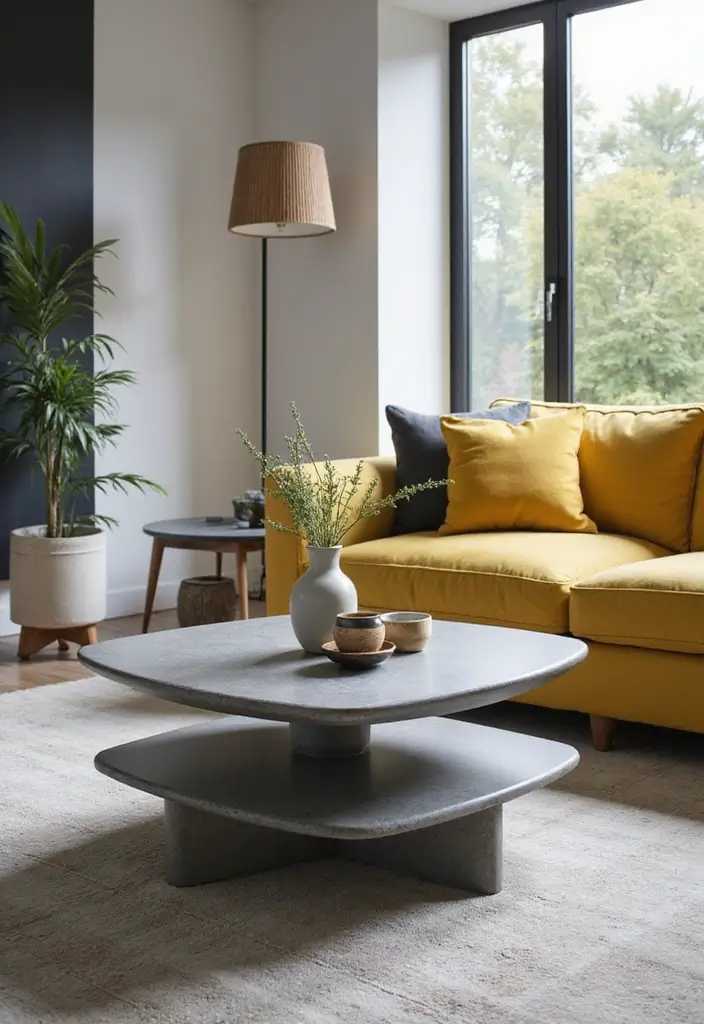 29 Yellow Grey Living Room Ideas That Look Fresh and Balanced - 28. Unique Coffee Tables