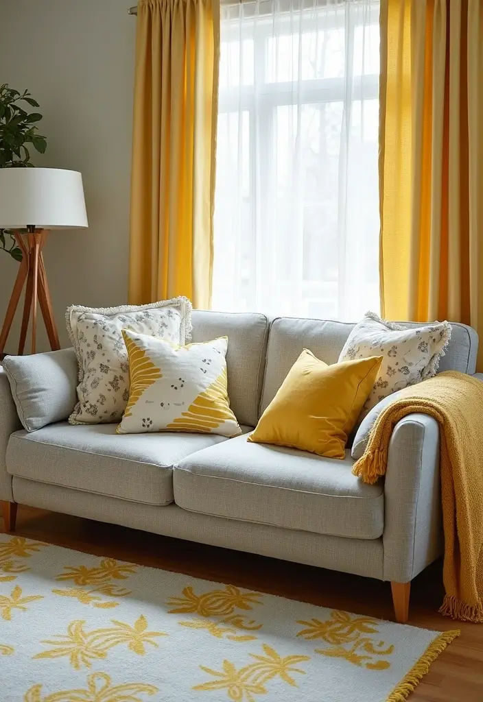 29 Yellow Grey Living Room Ideas That Look Fresh and Balanced - 7. Playful Patterns
