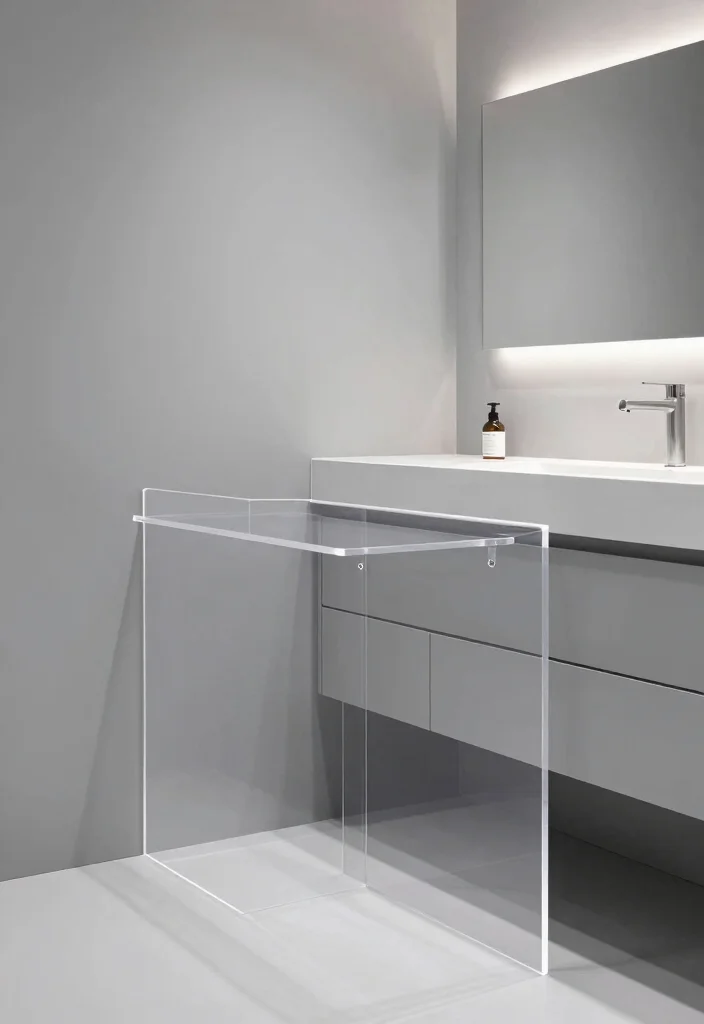 14 Bathroom Chair Rail Ideas That Add Character - 12. Minimalist Acrylic Chair Rail for a Sleek Look 1