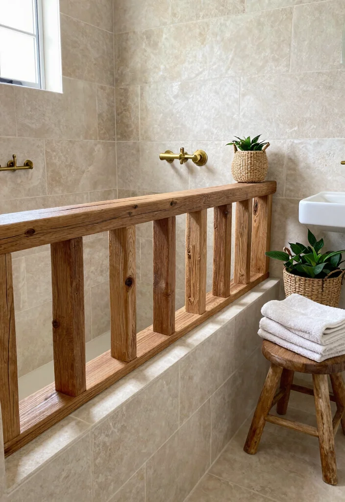 14 Bathroom Chair Rail Ideas That Add Character - 2. Rustic Wood Chair Rail for a Natural Vibe 1
