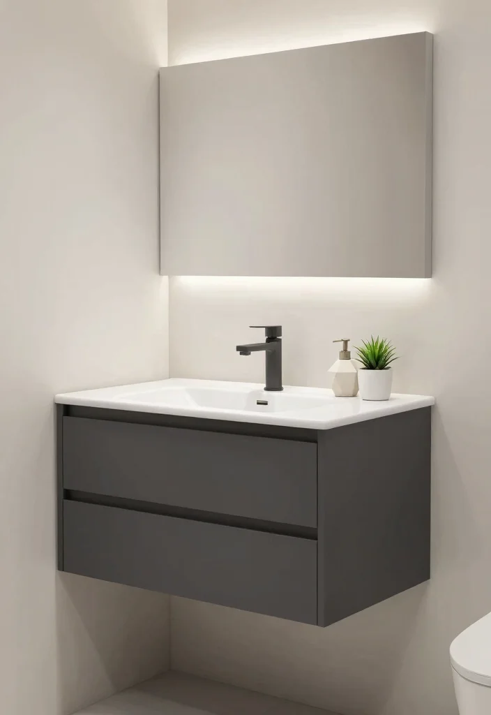 14 Charcoal Bathroom Vanity Ideas With Bold Modern Style - 1. Minimalist Charcoal Elegance 1