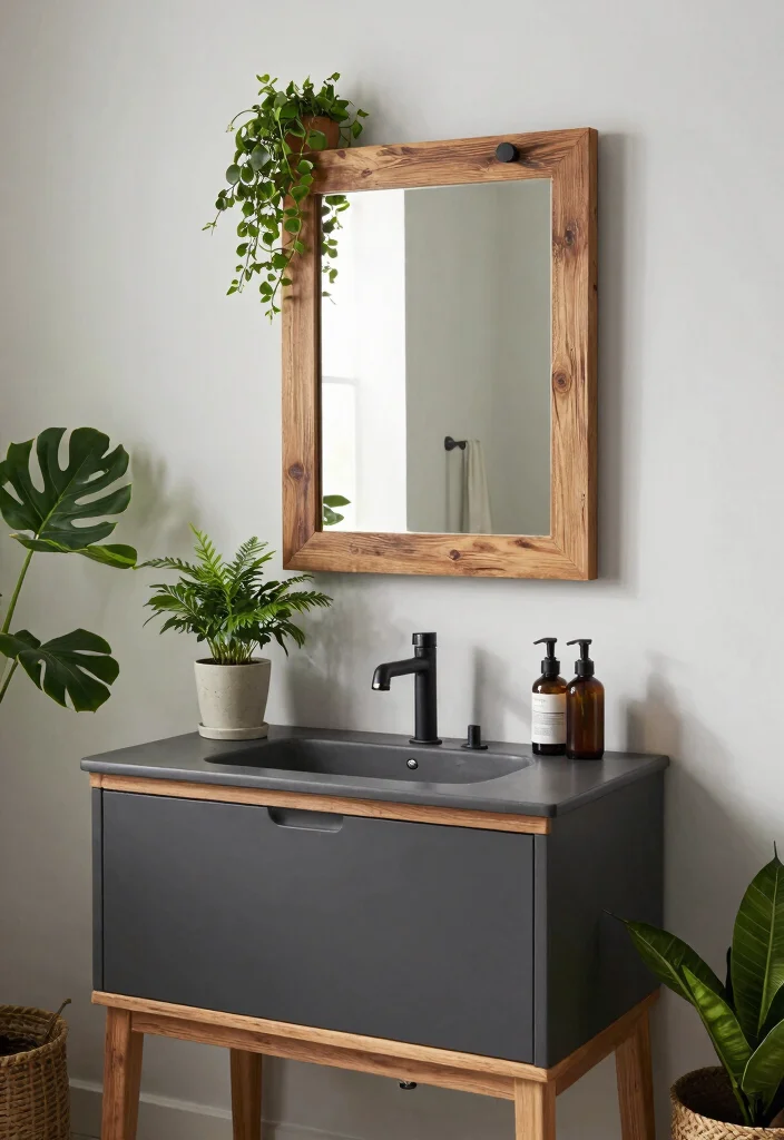 14 Charcoal Bathroom Vanity Ideas With Bold Modern Style - 11. Charcoal and Nature 1