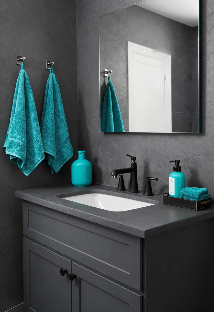 14 Charcoal Bathroom Vanity Ideas With Bold Modern Style - 13. Charcoal with Accent Color 1