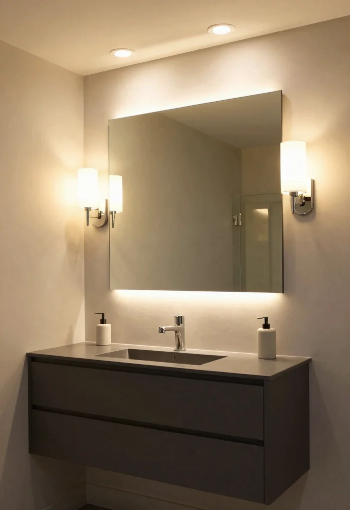 14 Charcoal Bathroom Vanity Ideas With Bold Modern Style - 14. Smart Lighting with Charcoal Vanities 1